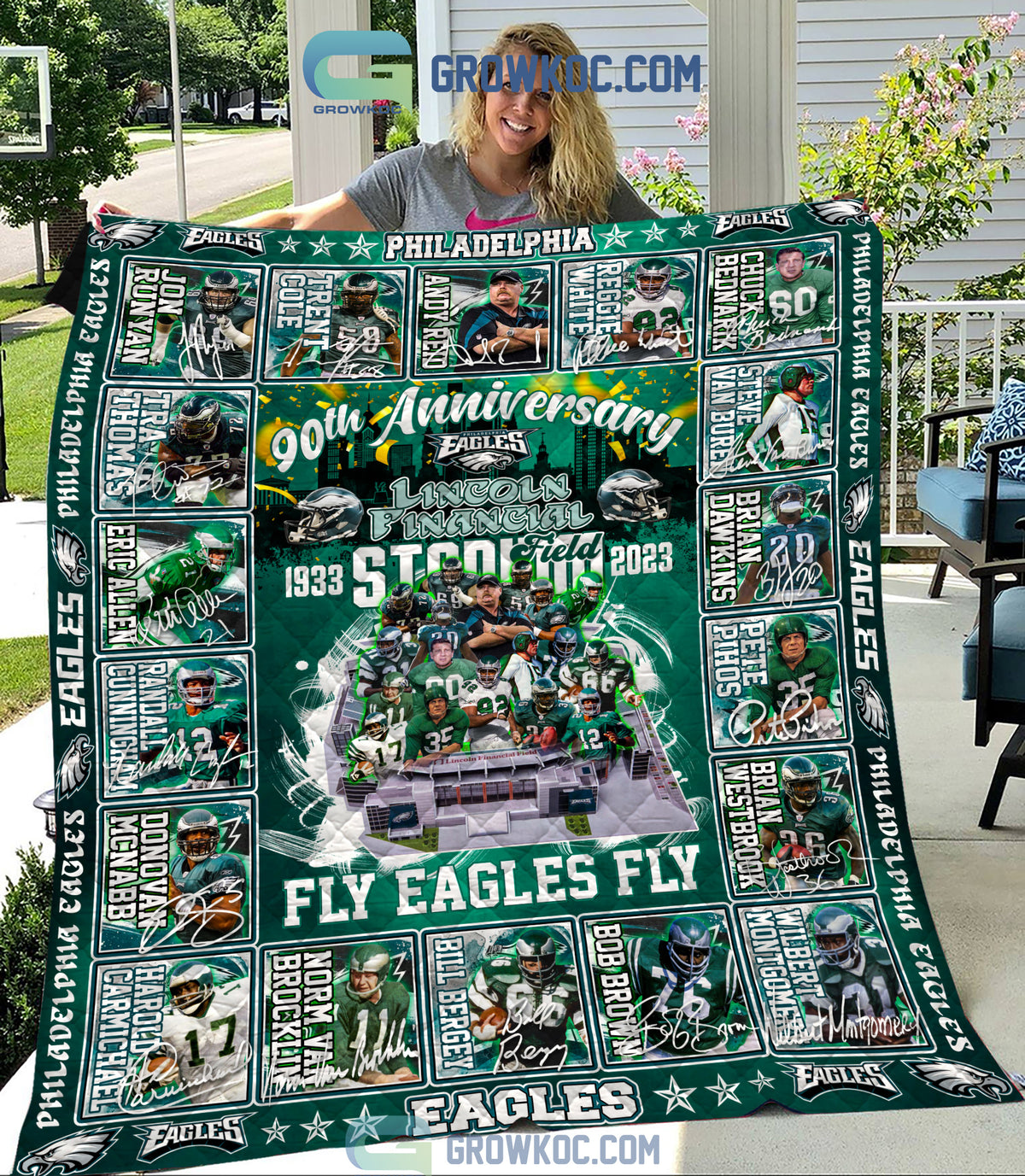 Philadelphia Eagles 90th Anniversary Lincoln Financial Field Stadium 1933 2023 Fleece Blanket Quilt