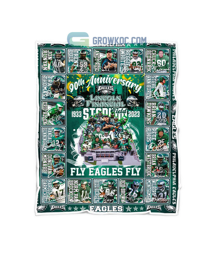 Philadelphia Eagles 90th Anniversary Lincoln Financial Field Stadium 1933 2023 Fleece Blanket Quilt