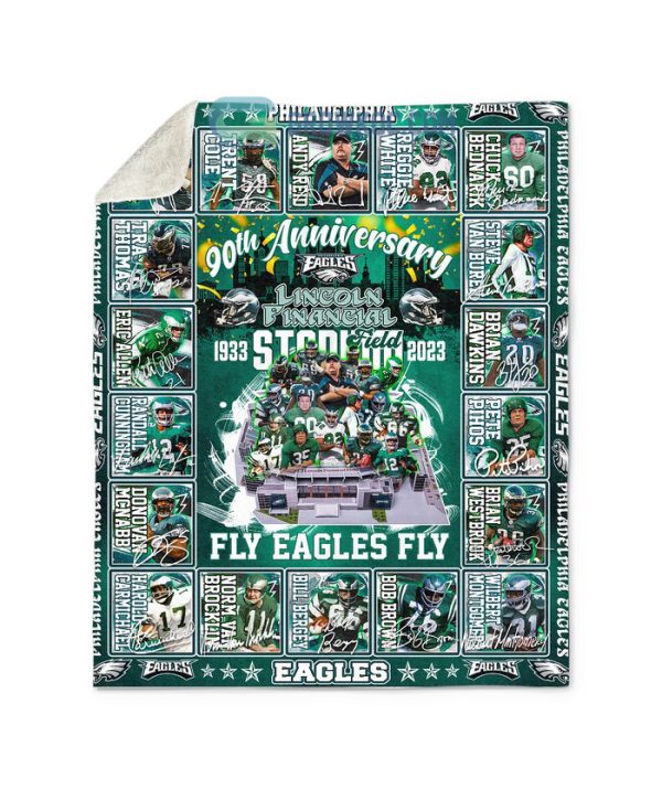 Philadelphia Eagles 90th Anniversary Lincoln Financial Field Stadium 1933 2023 Fleece Blanket Quilt