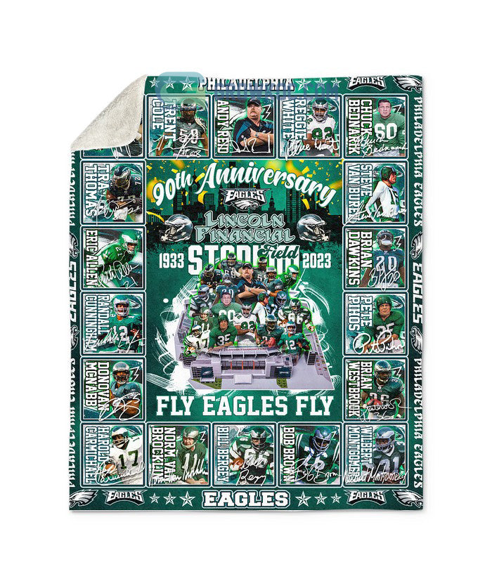 Philadelphia Eagles 90th Anniversary Lincoln Financial Field Stadium 1933 2023 Fleece Blanket Quilt