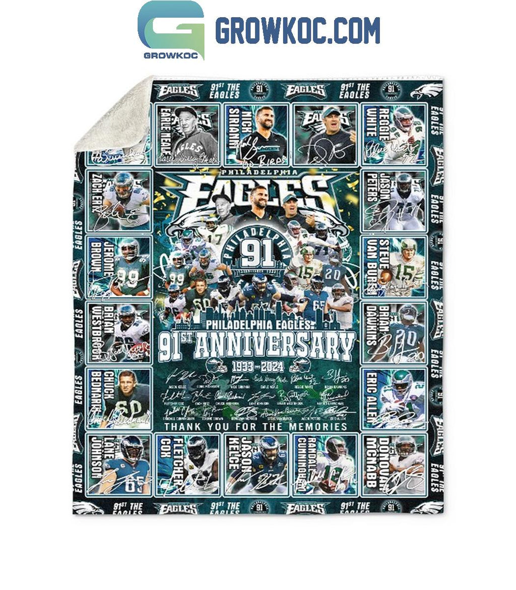 Philadelphia Eagles 91st Anniversary 1933-2024 Thank You Fleece Blanket Quilt