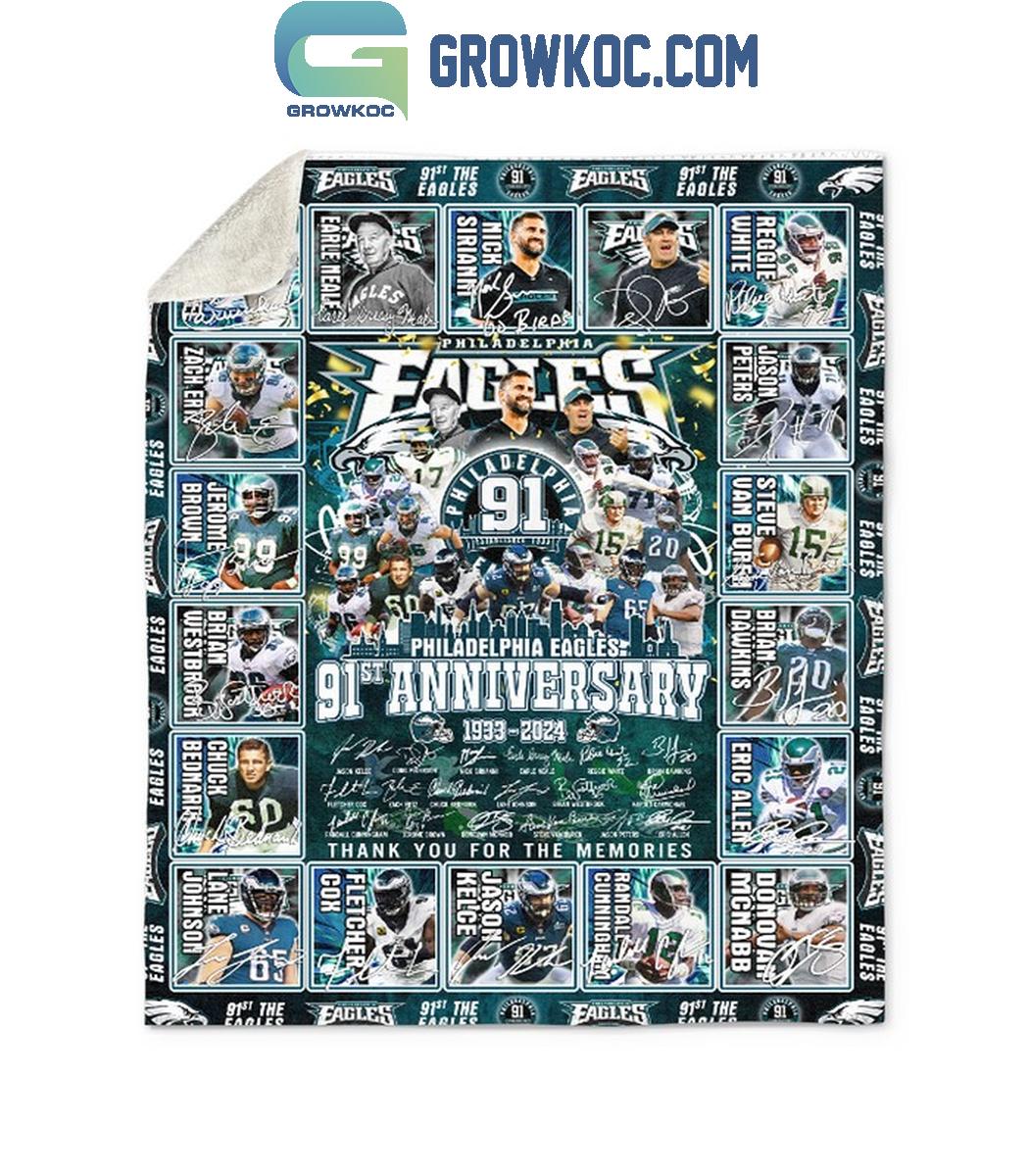 Philadelphia Eagles 91st Anniversary 1933-2024 Thank You Fleece Blanket Quilt
