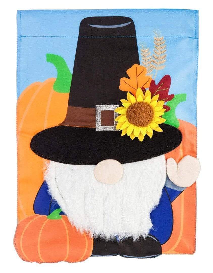 Pilgrim Gnome Flag 2 Sided Applique Thanksgiving