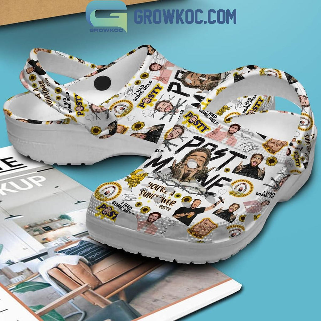 Post Malone You're A Sunflower Crocs Clogs White