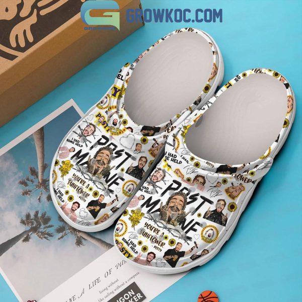 Post Malone You're A Sunflower Crocs Clogs White