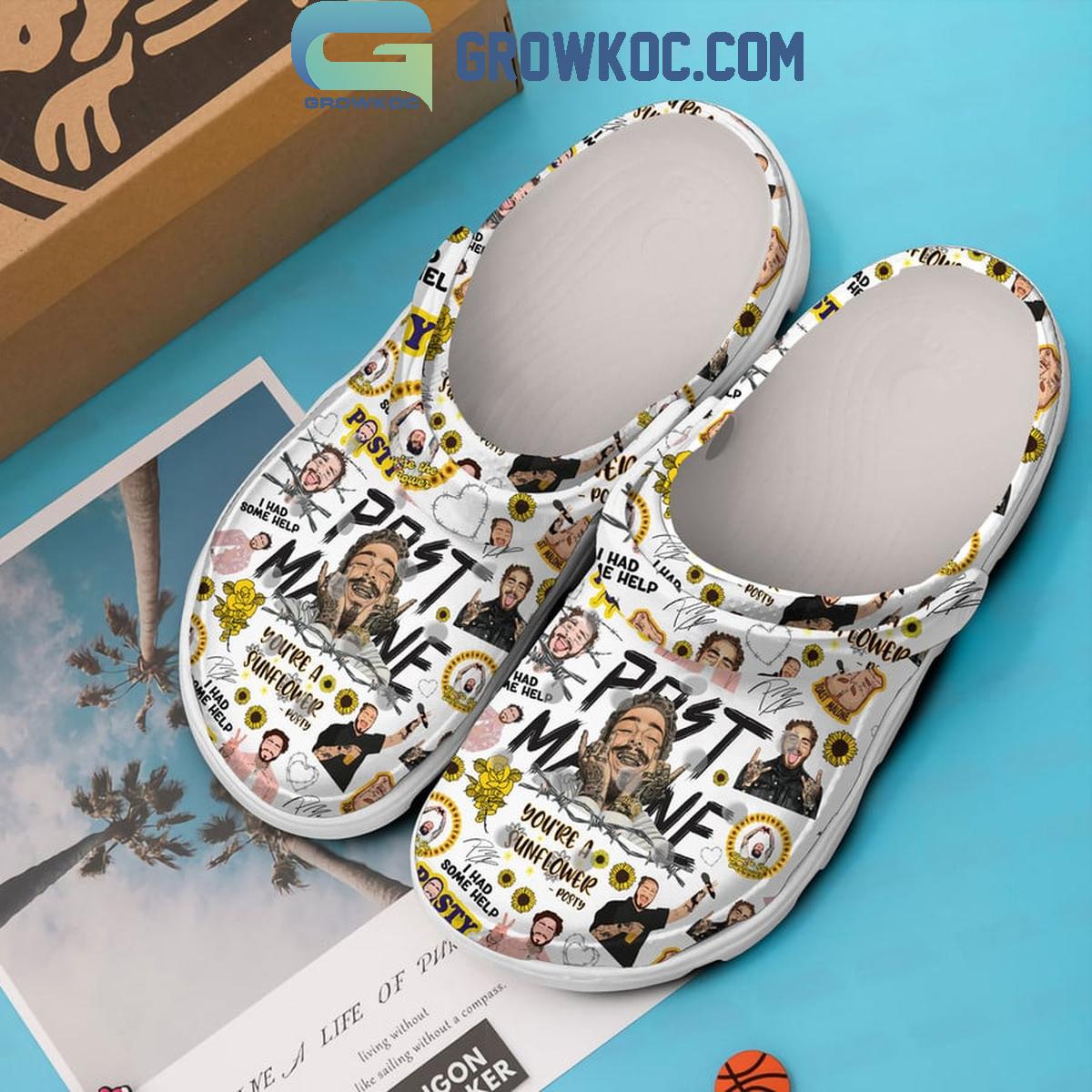 Post Malone You're A Sunflower Crocs Clogs White