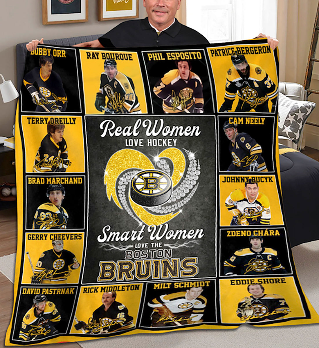Real Women Love Hockey Smart Women Love The Bruins Fleece Blanket Quilt