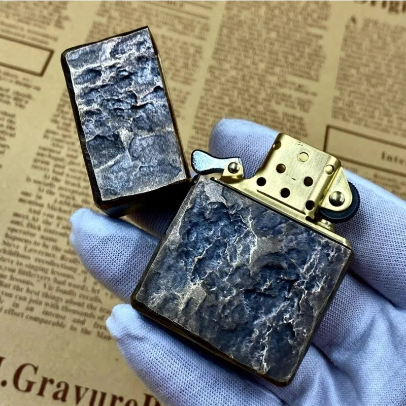 Zorro 912S Unmarked Heavy Armor Flat Head Hand Carved Old 6-sided Rock Pattern Kerosen Lighter Gadgets for Men Lighters Smoking
