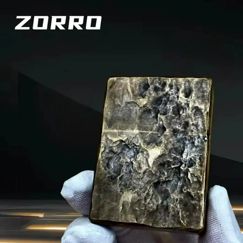 Zorro 912S Unmarked Heavy Armor Flat Head Hand Carved Old 6-sided Rock Pattern Kerosen Lighter Gadgets for Men Lighters Smoking