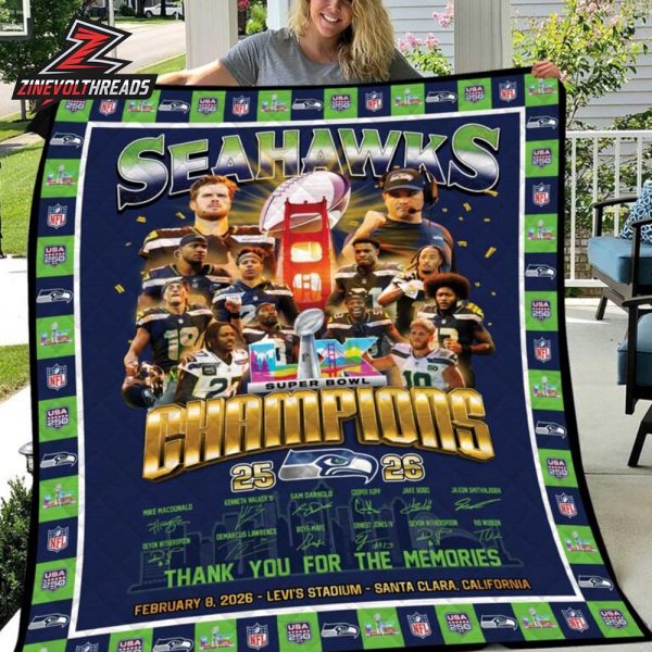 Seattle Seahawks Super Bowl LX Champions 2026 Fleece Quilt Blanket