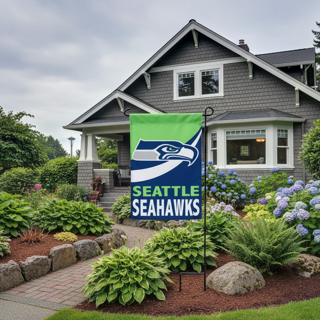 Seattle Seahawks 2 Sided Burlap Garden Flag Logo