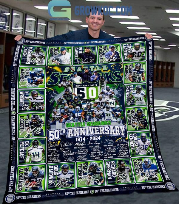 Seattle Seahawks 50th Anniversary 1974 2024 Fleece Blanket Quilt