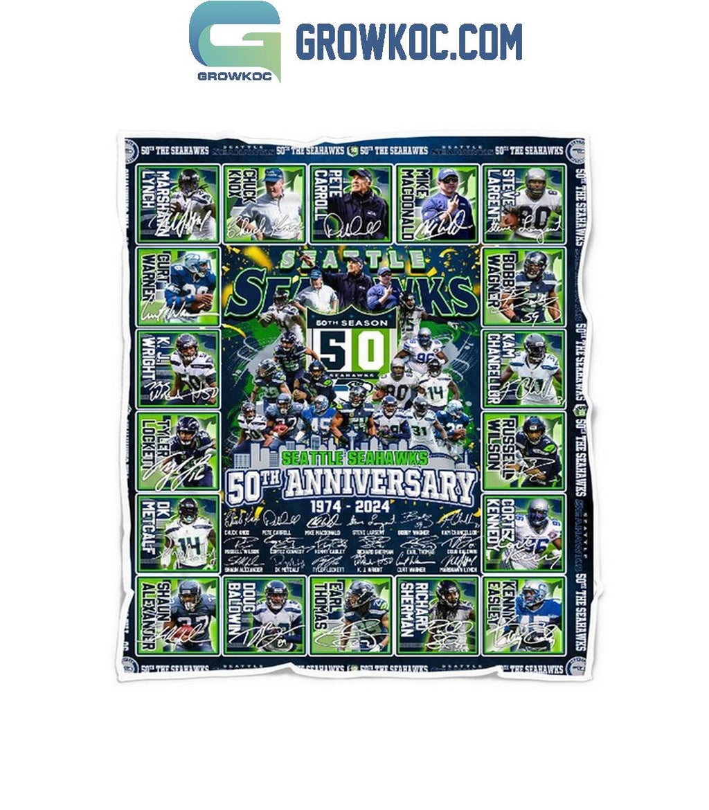 Seattle Seahawks 50th Anniversary 1974 2024 Fleece Blanket Quilt