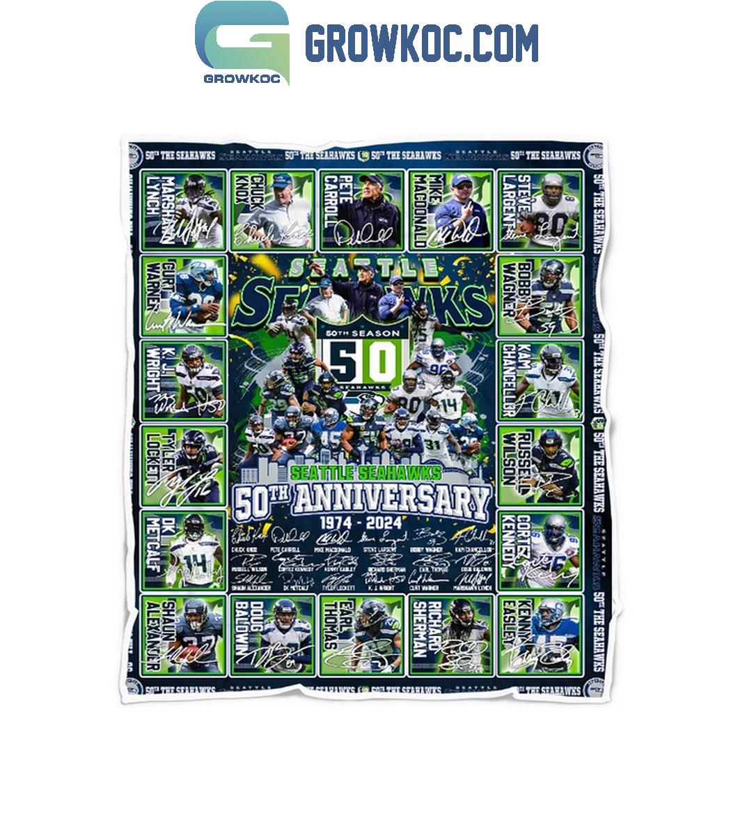 Seattle Seahawks 50th Anniversary 1974 2024 Fleece Blanket Quilt