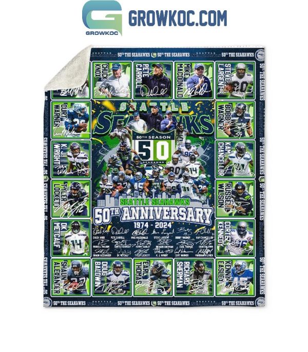 Seattle Seahawks 50th Anniversary 1974 2024 Fleece Blanket Quilt