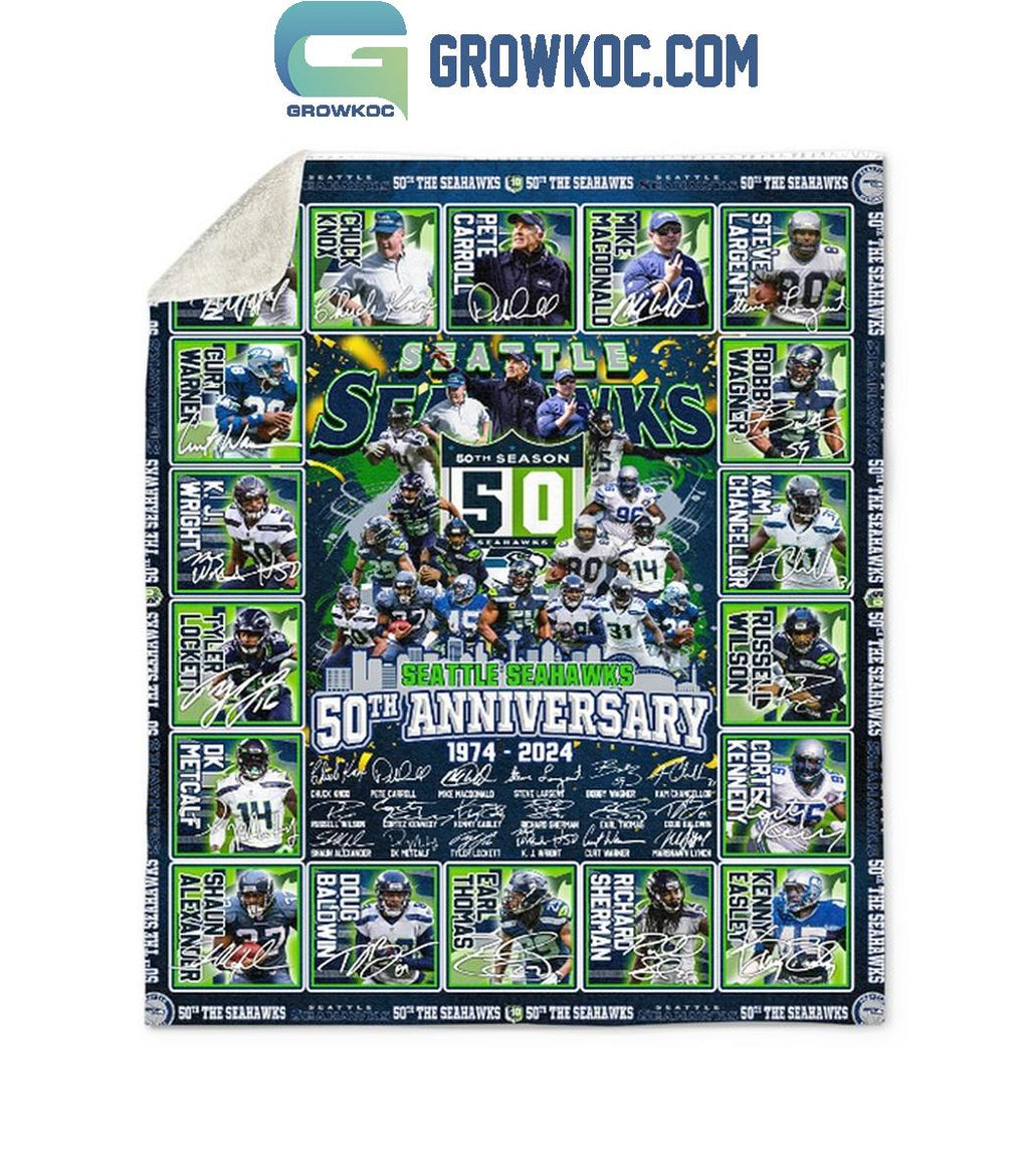 Seattle Seahawks 50th Anniversary 1974 2024 Fleece Blanket Quilt
