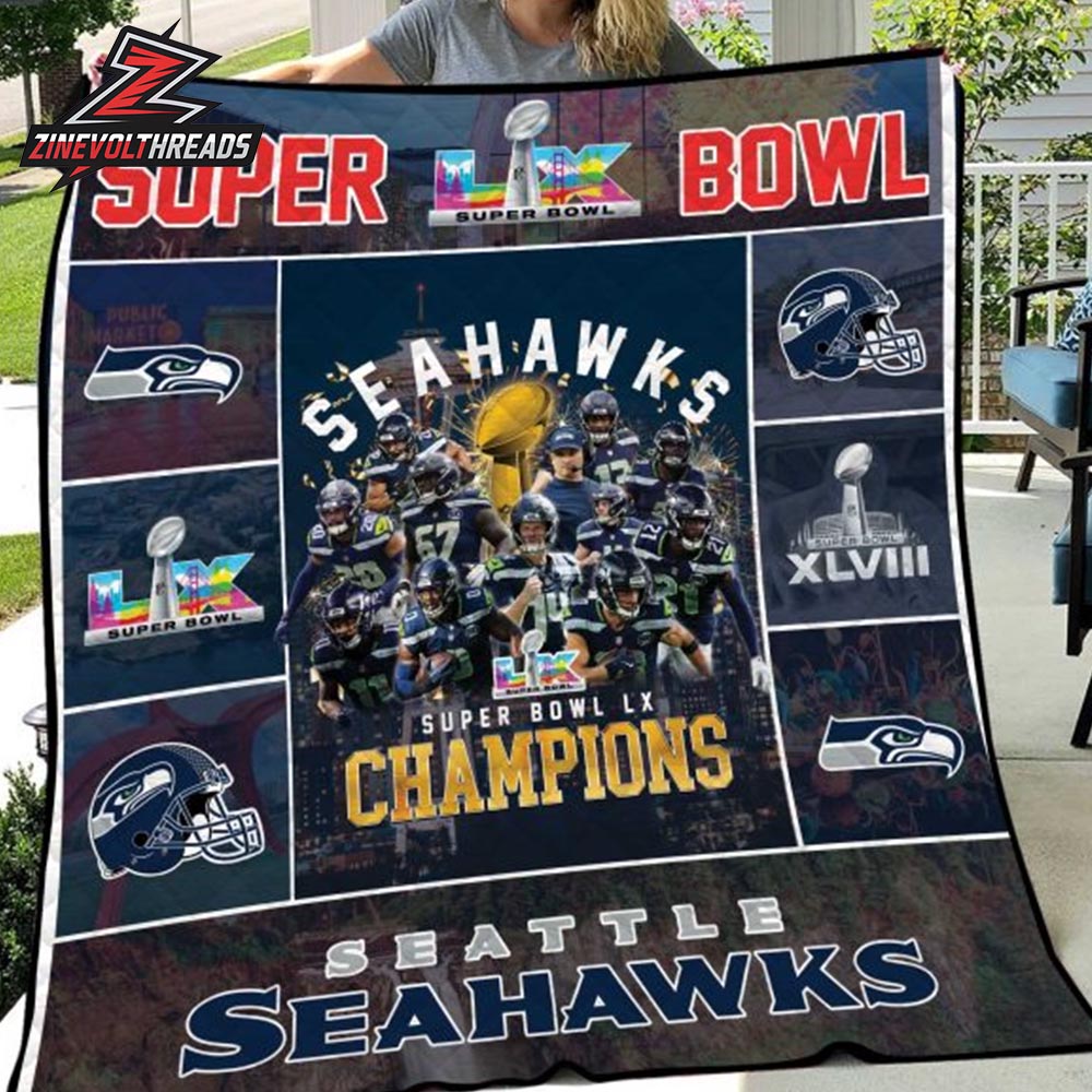 Seattle Seahawks Super Bowl Champions LX 2025-26 Commemorative Premium Fleece Quilt Blanket