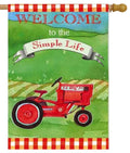 Simple Life Banner 2 Sided Red Farm Tractor House Flag