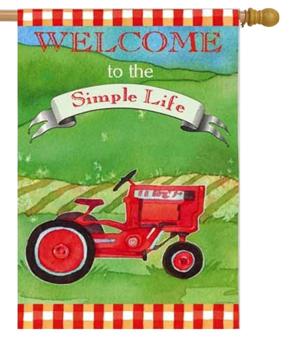 Simple Life Banner 2 Sided Red Farm Tractor House Flag