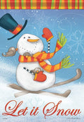 Skiing Snowman Winter Flag 2 Sided Let It Snow
