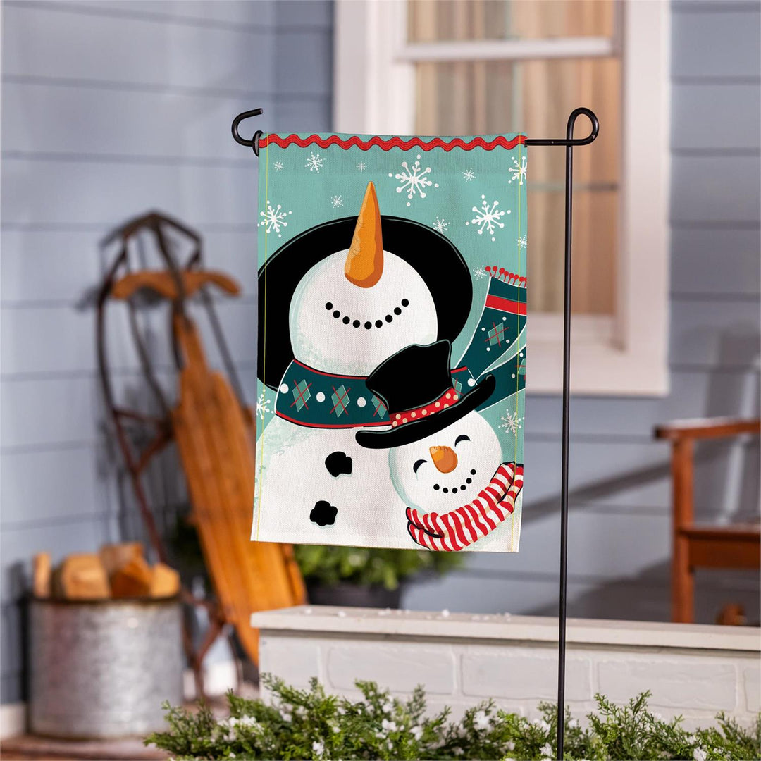 Snowman Pair 2-Sided Burlap Garden Flag, 12.5 x 18 Inches