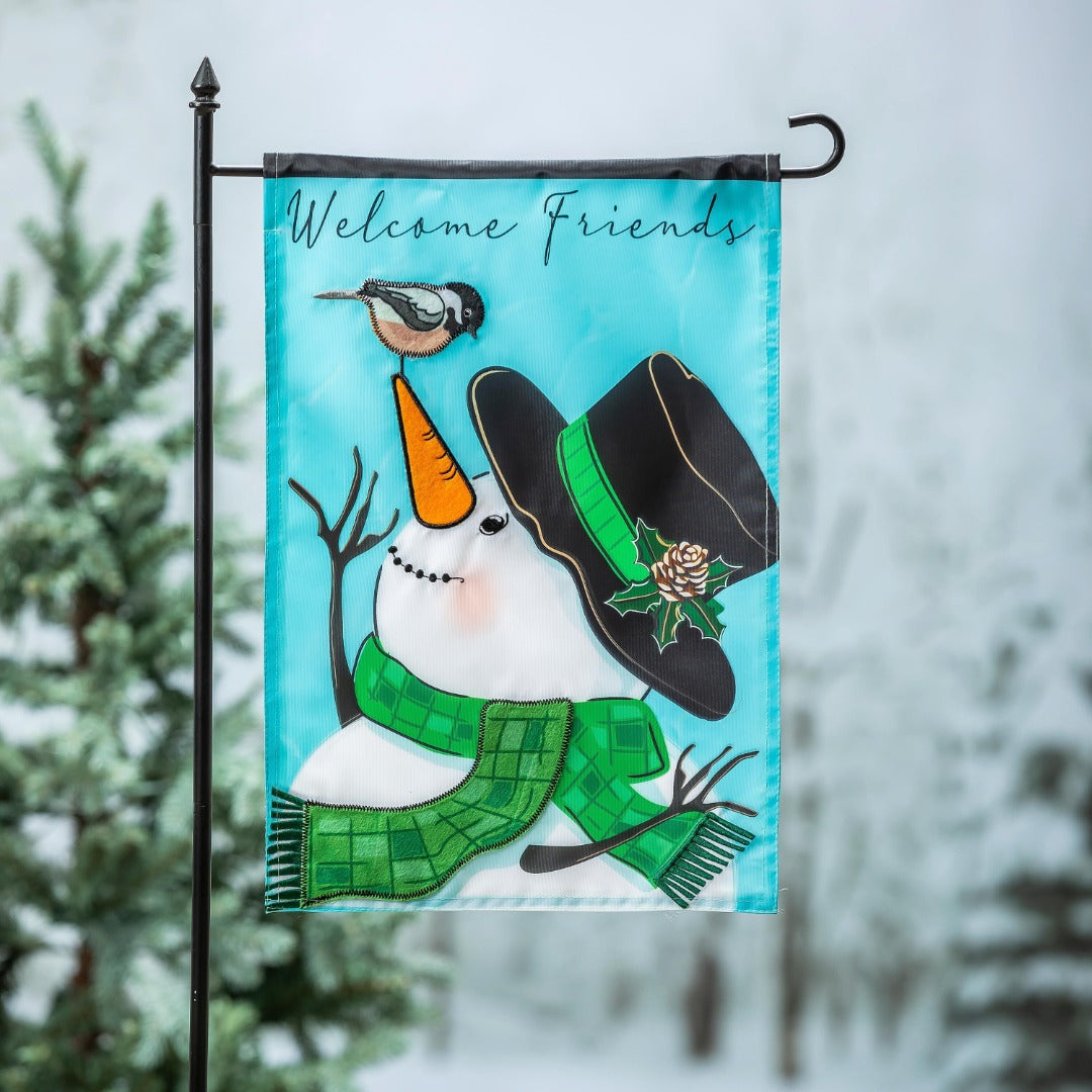 Snowman and Chickadee Garden Flag 2 Sided