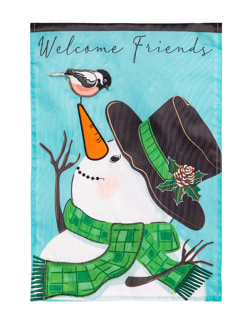 Snowman and Chickadee Garden Flag 2 Sided