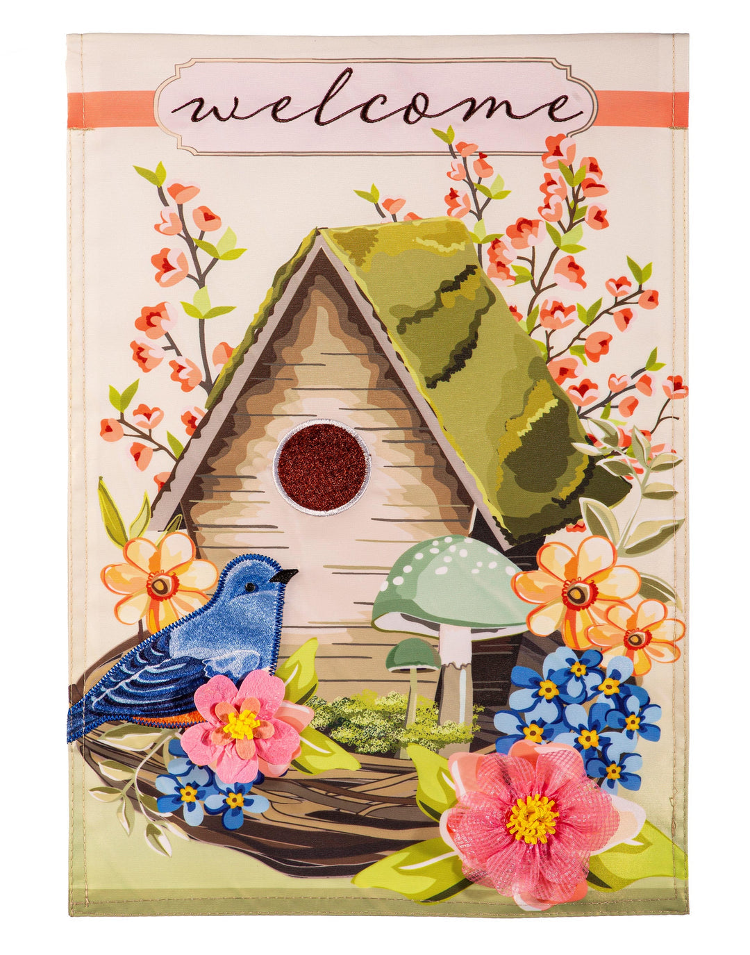 Spring Birdhouse 2 Sided Garden Flag Applique