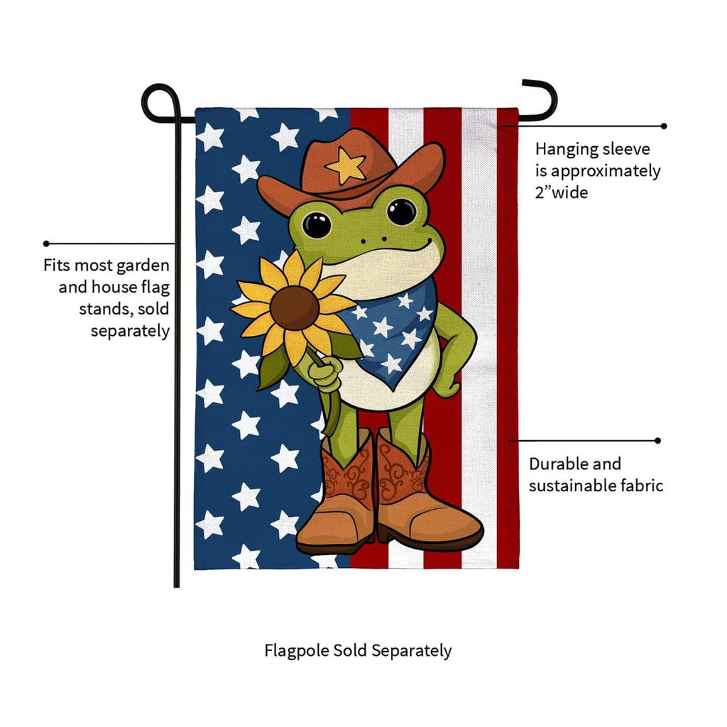 Star Spangled Cowboy Frog 2-Sided Burlap Garden Flag | 12.5 x 18 Inches