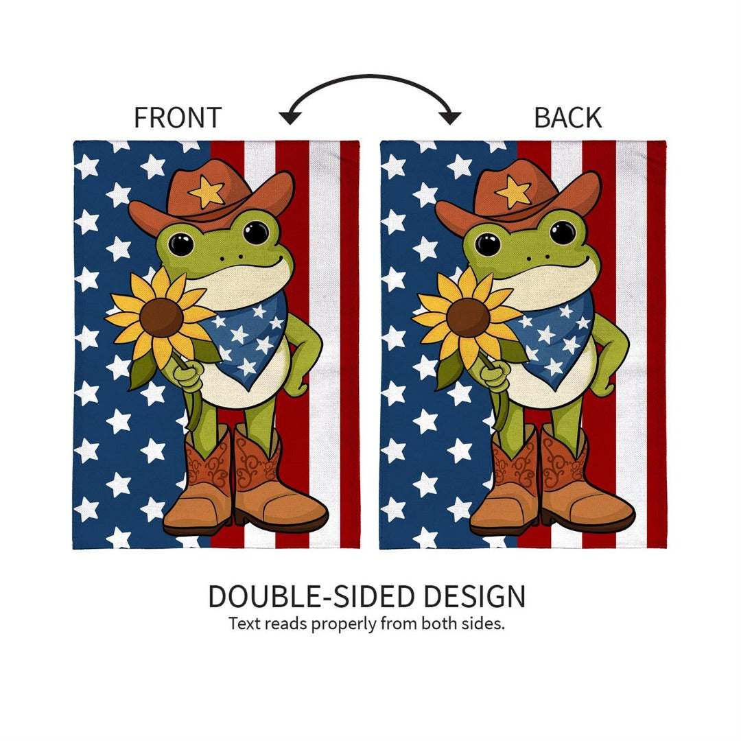 Star Spangled Cowboy Frog 2-Sided Burlap Garden Flag | 12.5 x 18 Inches