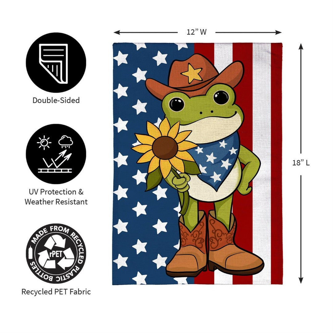 Star Spangled Cowboy Frog 2-Sided Burlap Garden Flag | 12.5 x 18 Inches