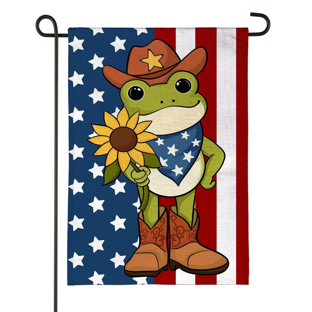 Star Spangled Cowboy Frog 2-Sided Burlap Garden Flag | 12.5 x 18 Inches