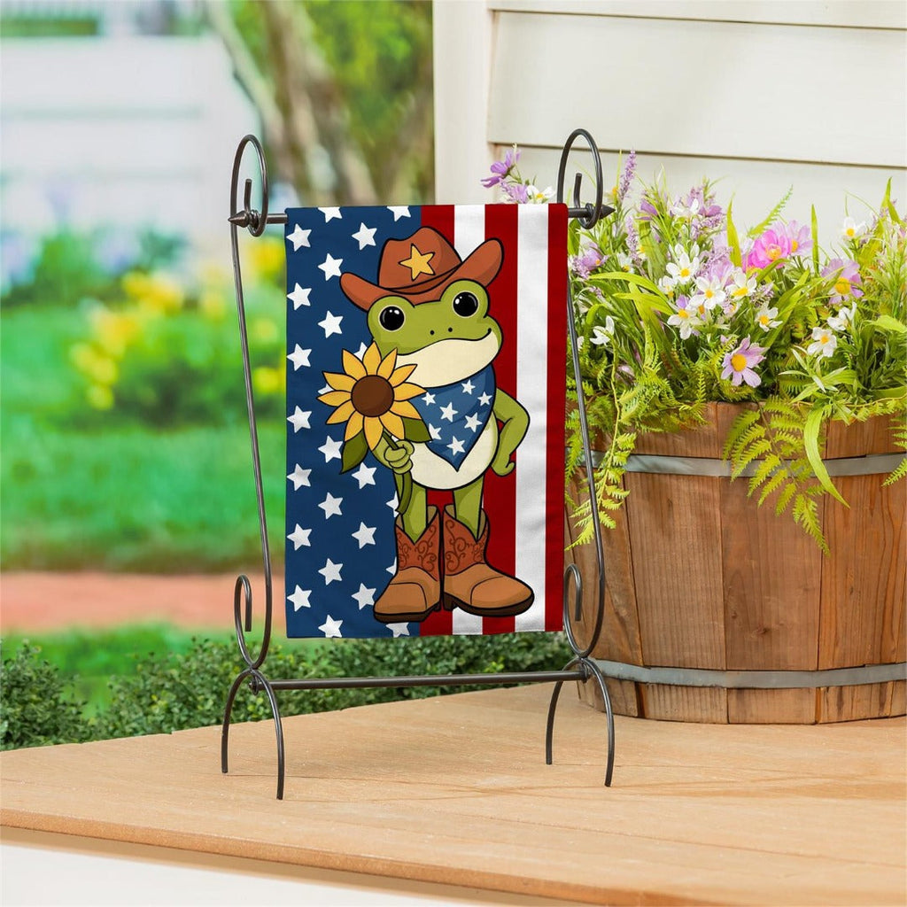 Star Spangled Cowboy Frog 2-Sided Burlap Garden Flag | 12.5 x 18 Inches
