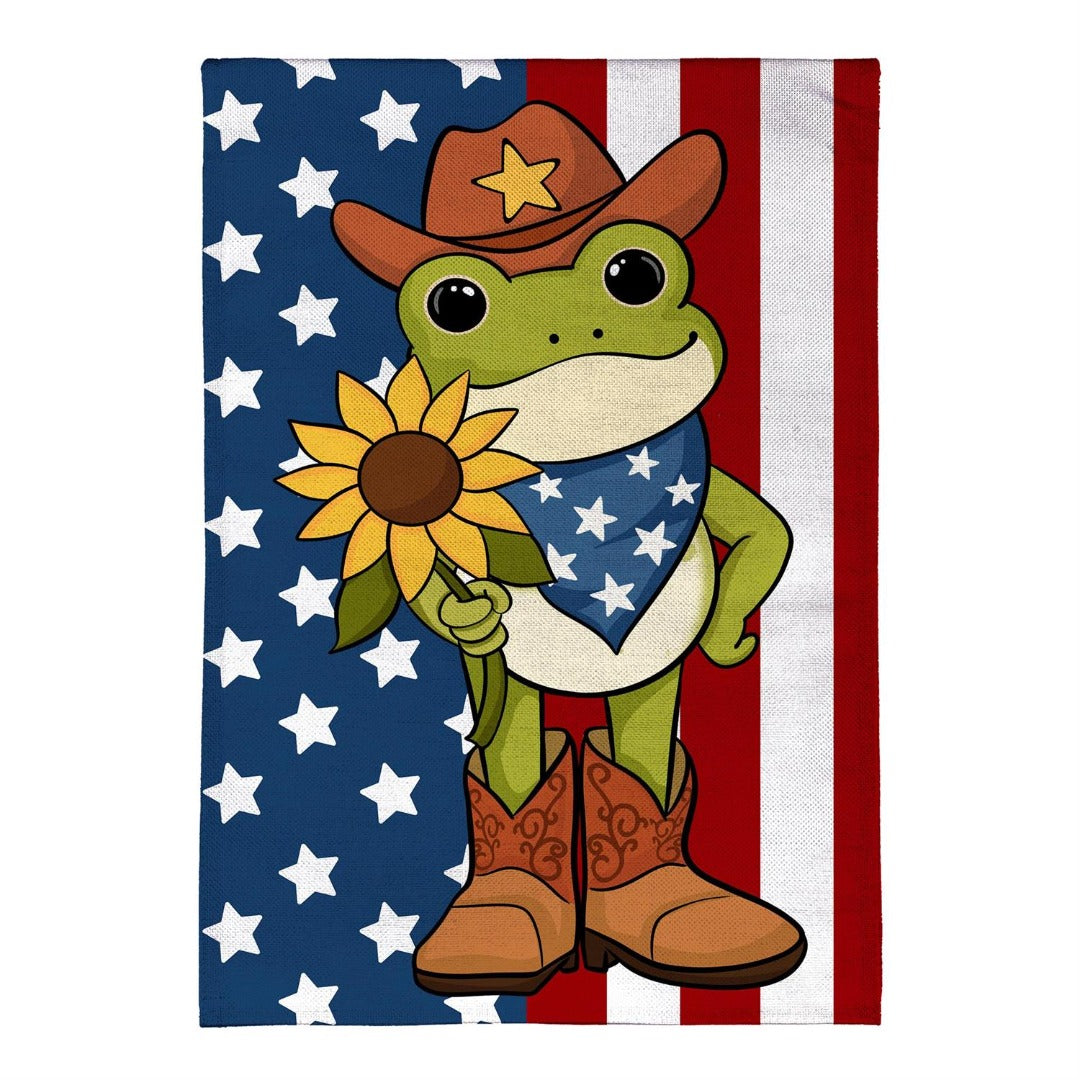 Star Spangled Cowboy Frog 2-Sided Burlap Garden Flag | 12.5 x 18 Inches