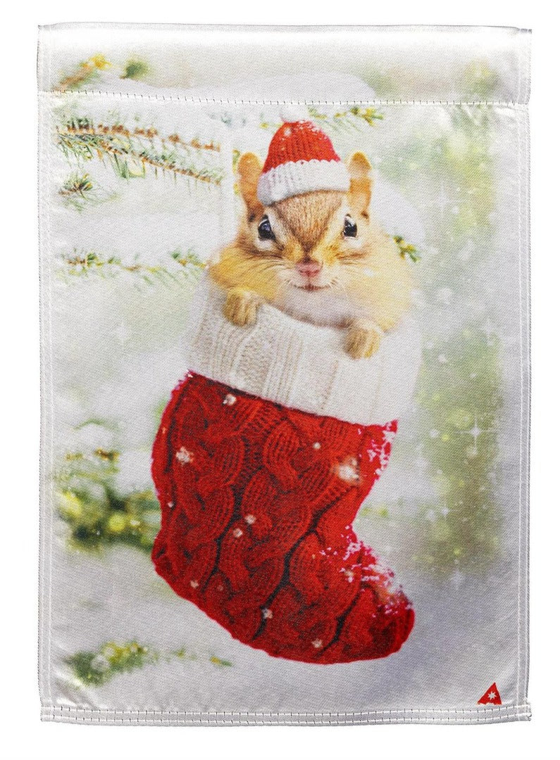 Stocking Chipmunk 2 Sided Garden Flag
