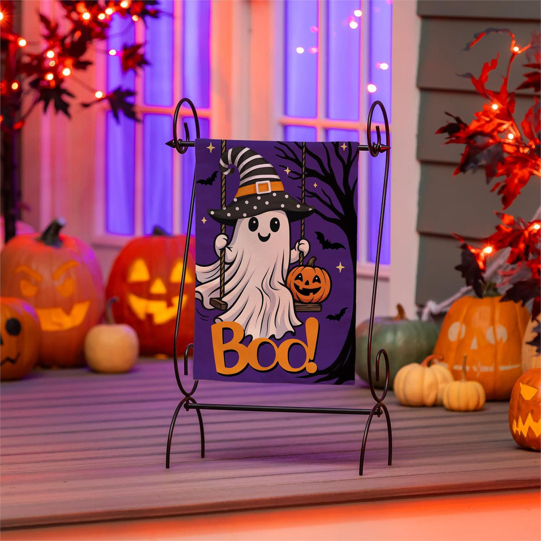 Swinging Ghost 2-Sided Burlap Halloween Garden Flag, 12.5 x 18 Inches