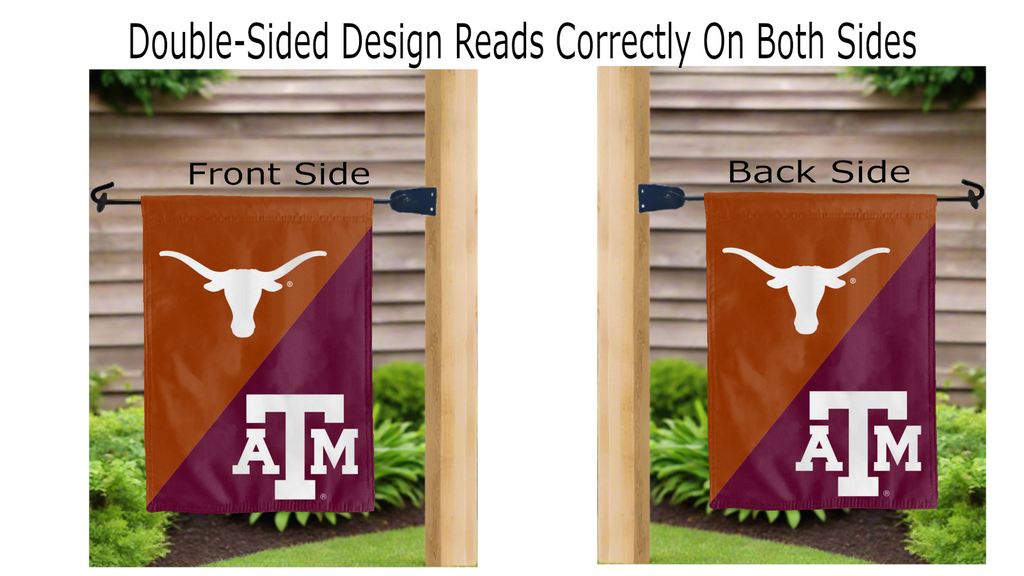 13x18 House Divided Garden Flag with University of Texas and Texas A&M University Logos