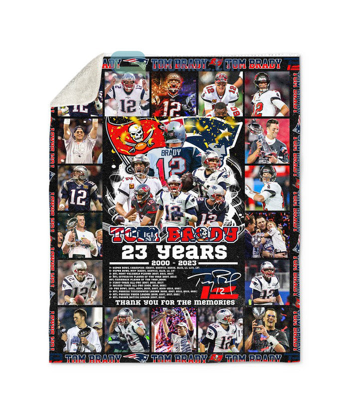 Tom Brady 23 Years 2000 2023 Memories Goat 12 Fleece Blanket Quilt