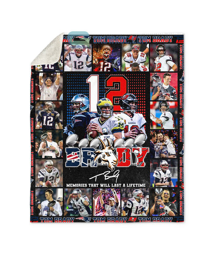 Tom Brady Goat 12 Memories That Will Last A Lifetime Fleece Blanket Quilt