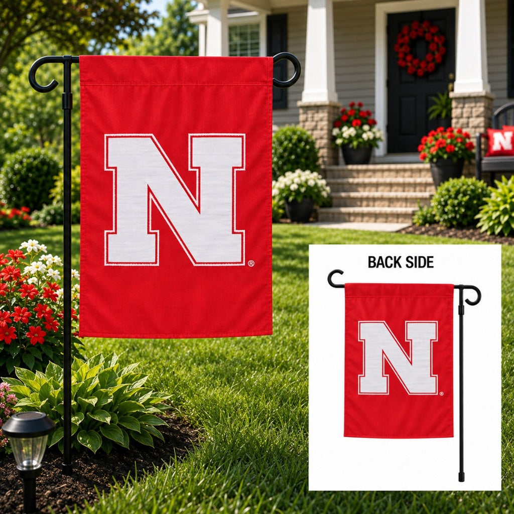 University of Nebraska 2 Sided Garden Flag Applique Logo