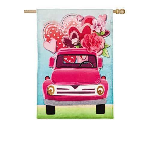 Valentine Loads of Love Flag 2 Sided Burlap House Banner