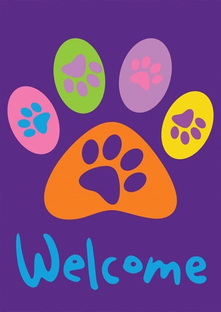Welcome Paws Garden Flag Purple 2 Sided