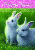 White Bunnies Easter Banner 2 Sided Happy Easter