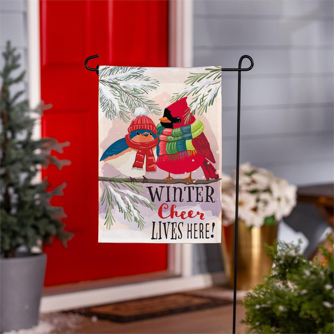 Winter Cheer Portly Birds 2-Sided Burlap Garden Flag, 12.5 x 18 Inches