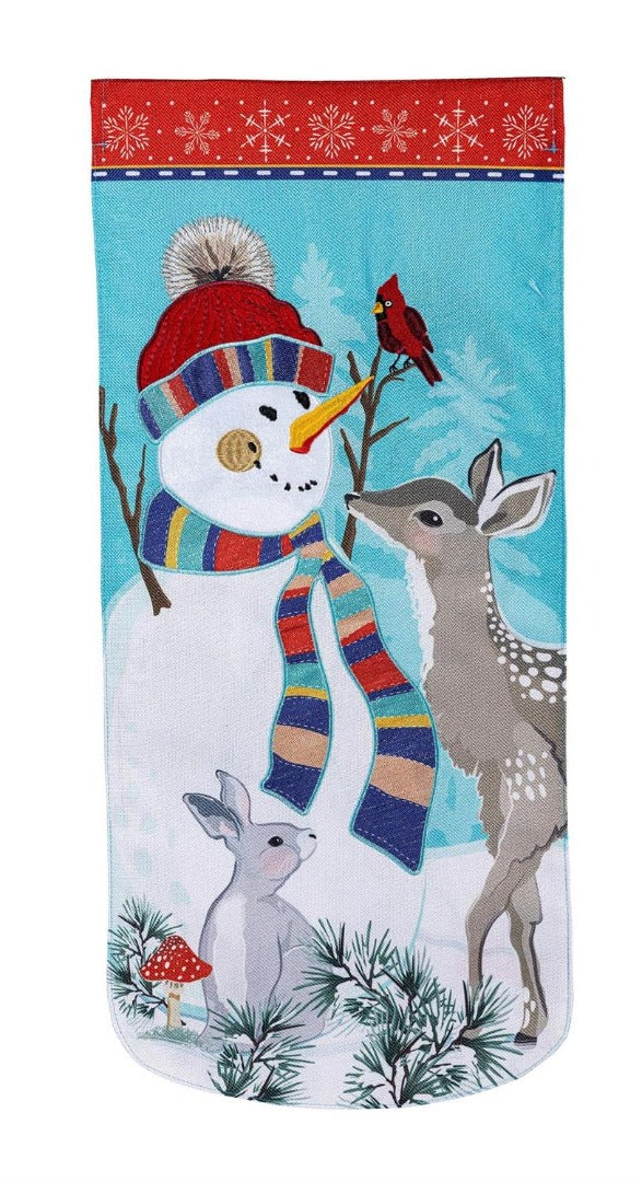 Woodland Snowman 2 Sided Long Garden Flag