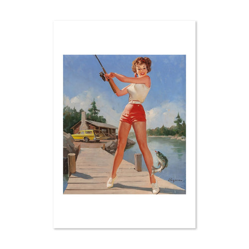 A Good Catch ‚Äî Gil Elvgren Pin-Up Poster | Fishing Wall Art
