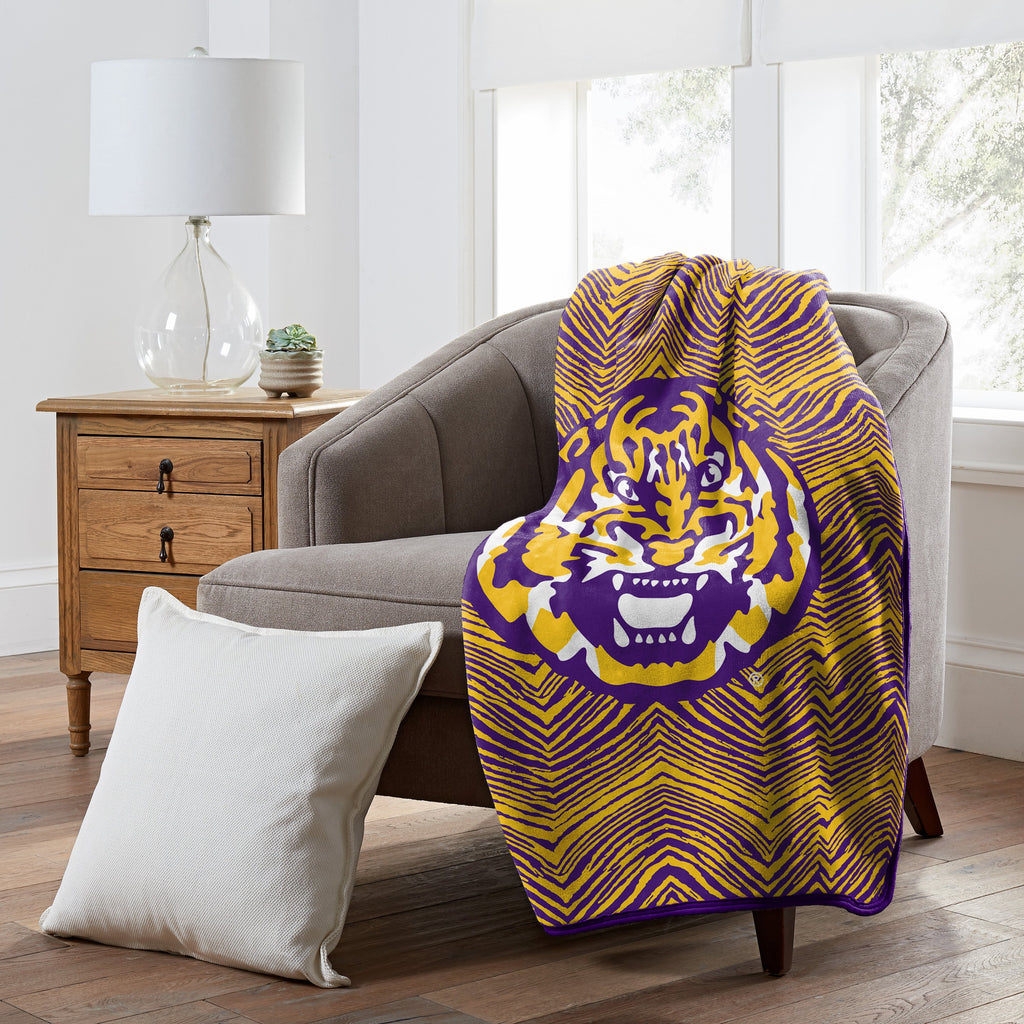 Zubaz x Northwest NCAA LSU Tigers Zubified Raschel Throw Blanket