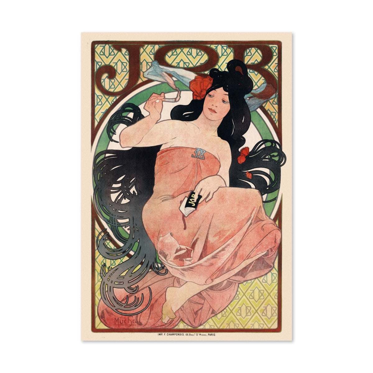 Alphonse Mucha JOB Poster ‚Äî 1898 Rolling Papers Advertising Print | Art Nouveau Wall Art