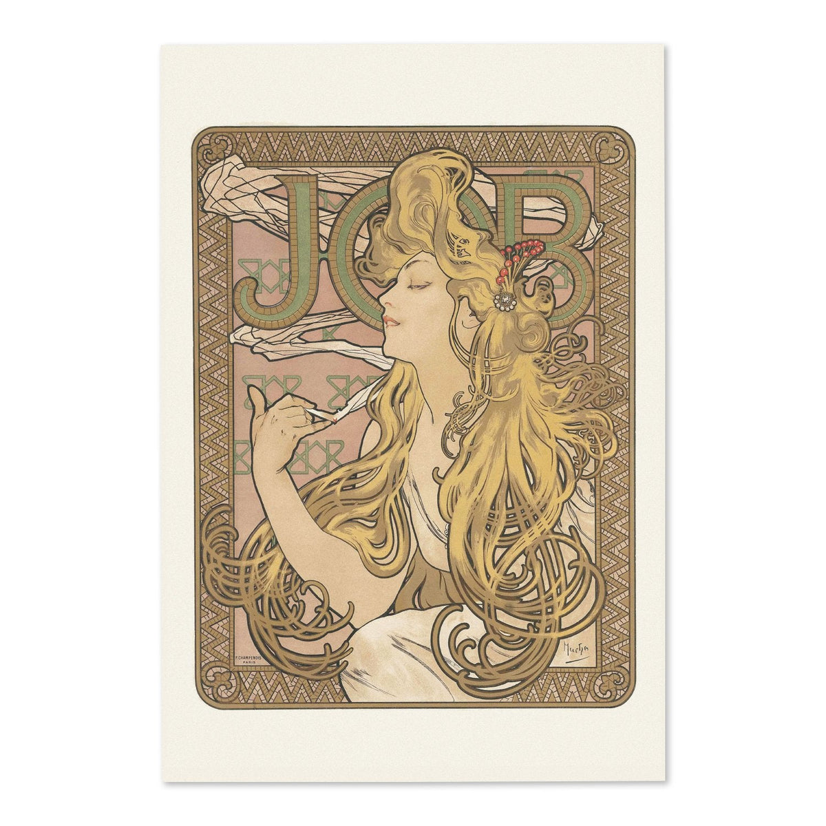 Alphonse Mucha JOB Poster ‚Äî 1890s Cigarette Paper Advertising Print | Art Nouveau Wall Art