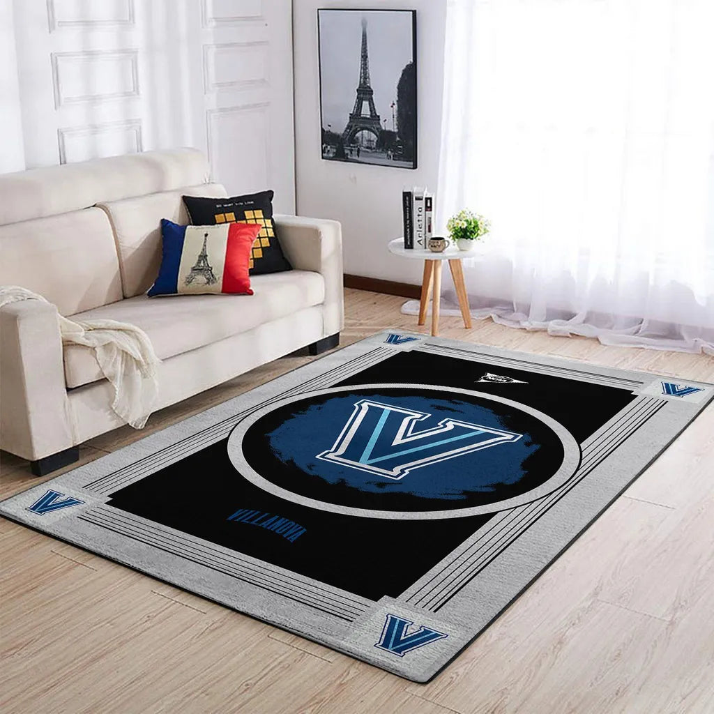 Villanova Area Rug with Logo for Living Room Black and White